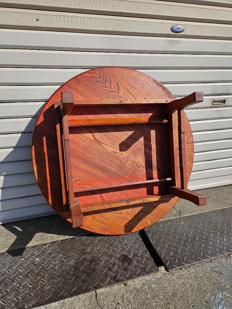 日本のアンティーク 木製のちゃぶ台 折り畳み フォールディング 丸テーブル 座卓