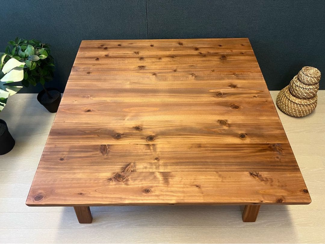 【送料無料】 ローテーブル 正方形 90cm 杉 ブラウン 折り畳み脚 ハ型