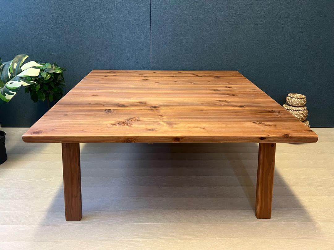 【送料無料】 ローテーブル 正方形 90cm 杉 ブラウン 折り畳み脚 ハ型