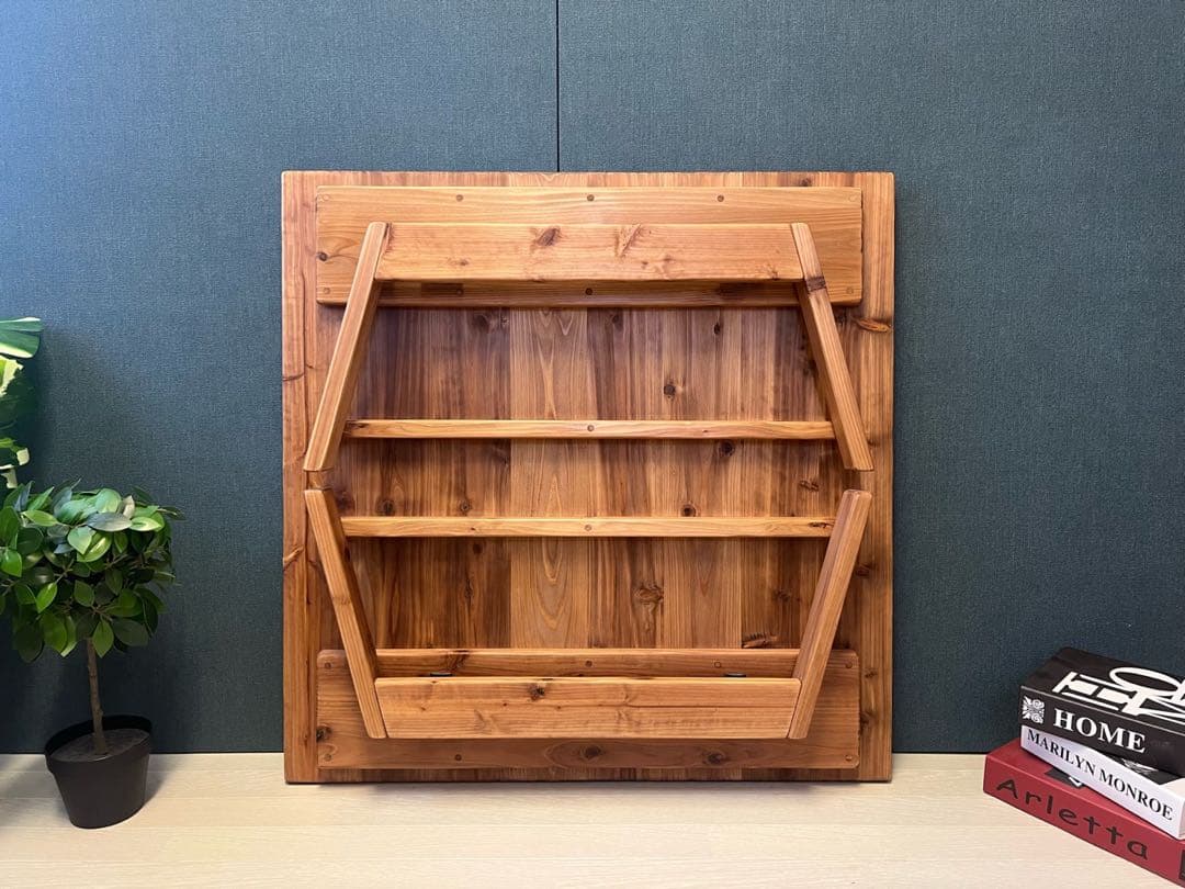 【送料無料】 ローテーブル 正方形 90cm 杉 ブラウン 折り畳み脚 ハ型