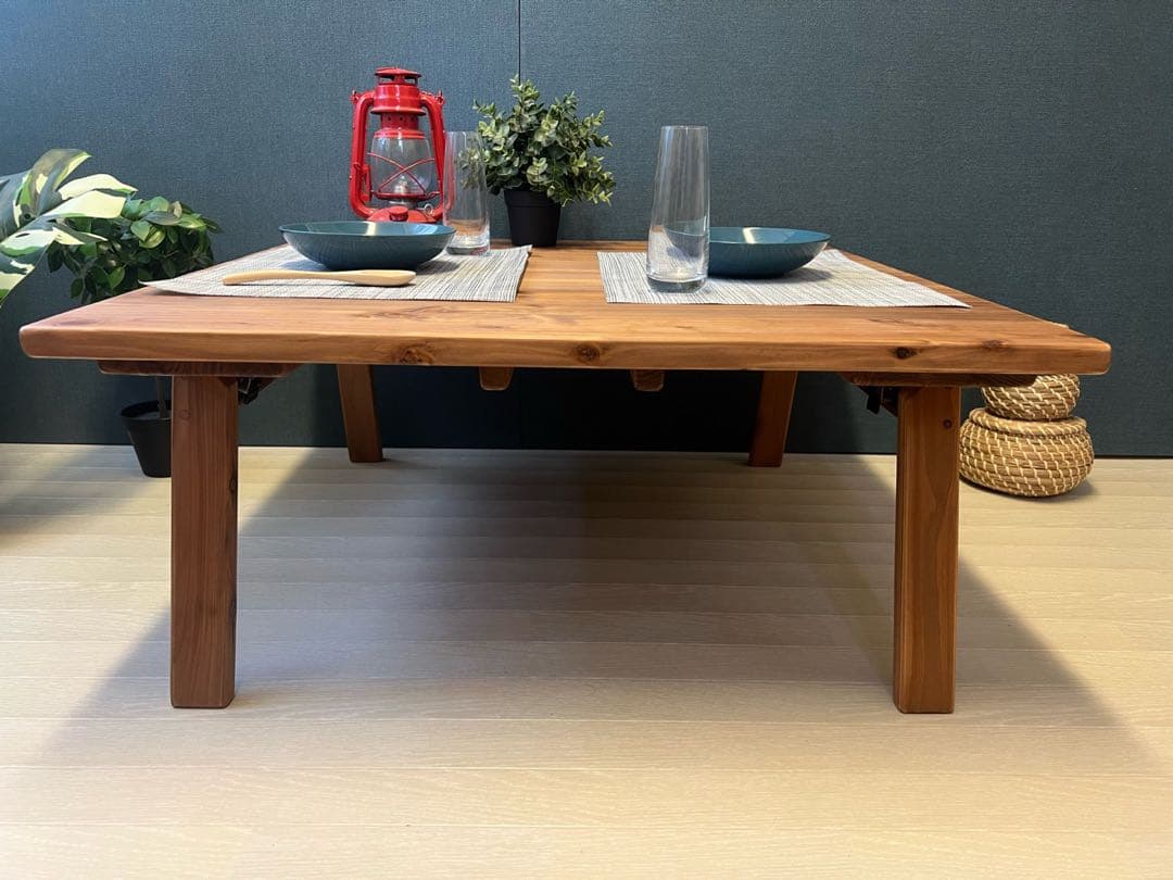 【送料無料】 ローテーブル 正方形 90cm 杉 ブラウン 折り畳み脚 ハ型