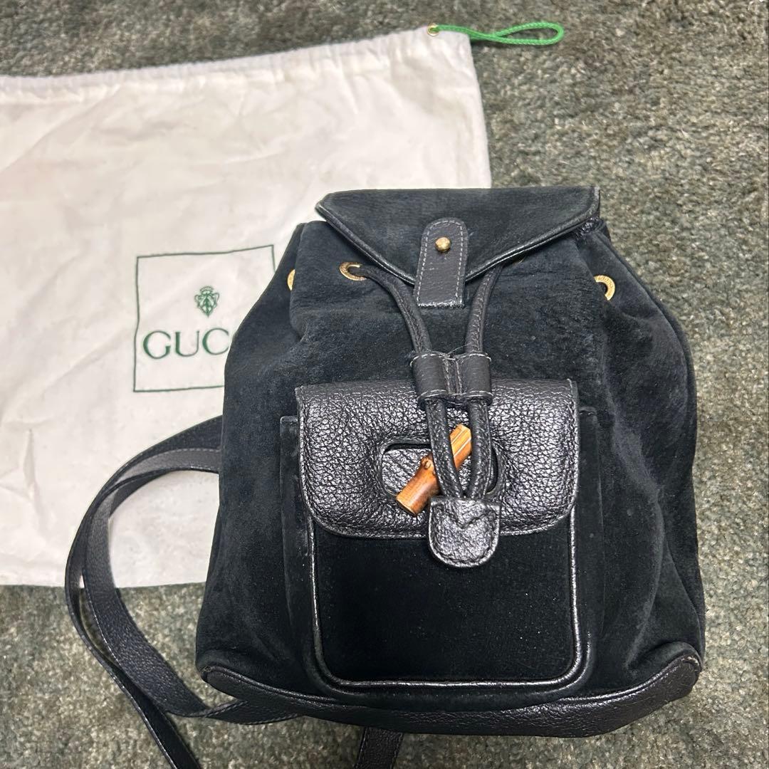 GUCCI グッチ リュック・デイパック ブラック スウェード/レザー バンブー