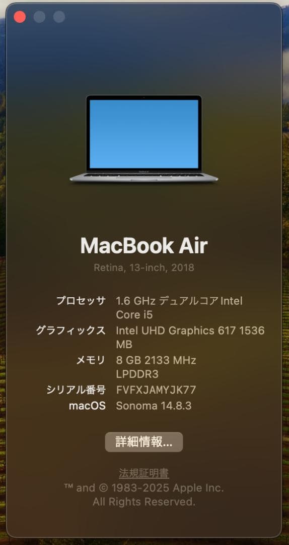 MacBook Air 13インチ 2018 i5 メモリ8GB