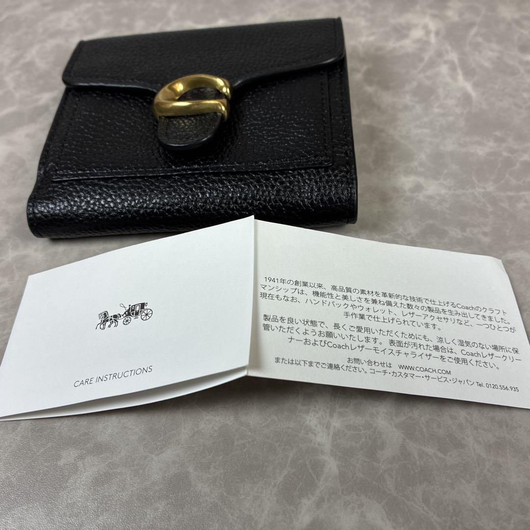 COACH タビースモールウォレット ブラック レザー コンパクト 二つ折り財布