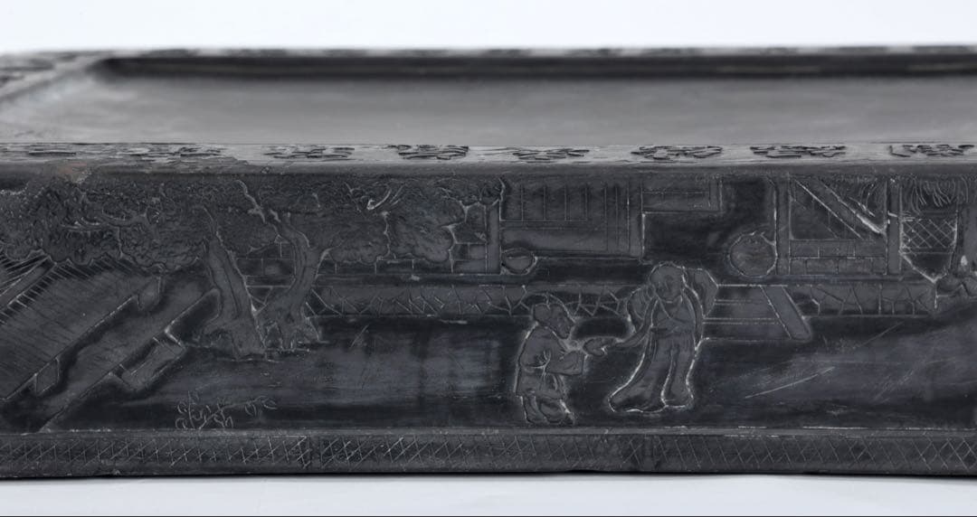 中国古玩 清乾隆帝御題詩刻 端渓石硯 12.5kg 唐木箱 書道具 古美術 骨董