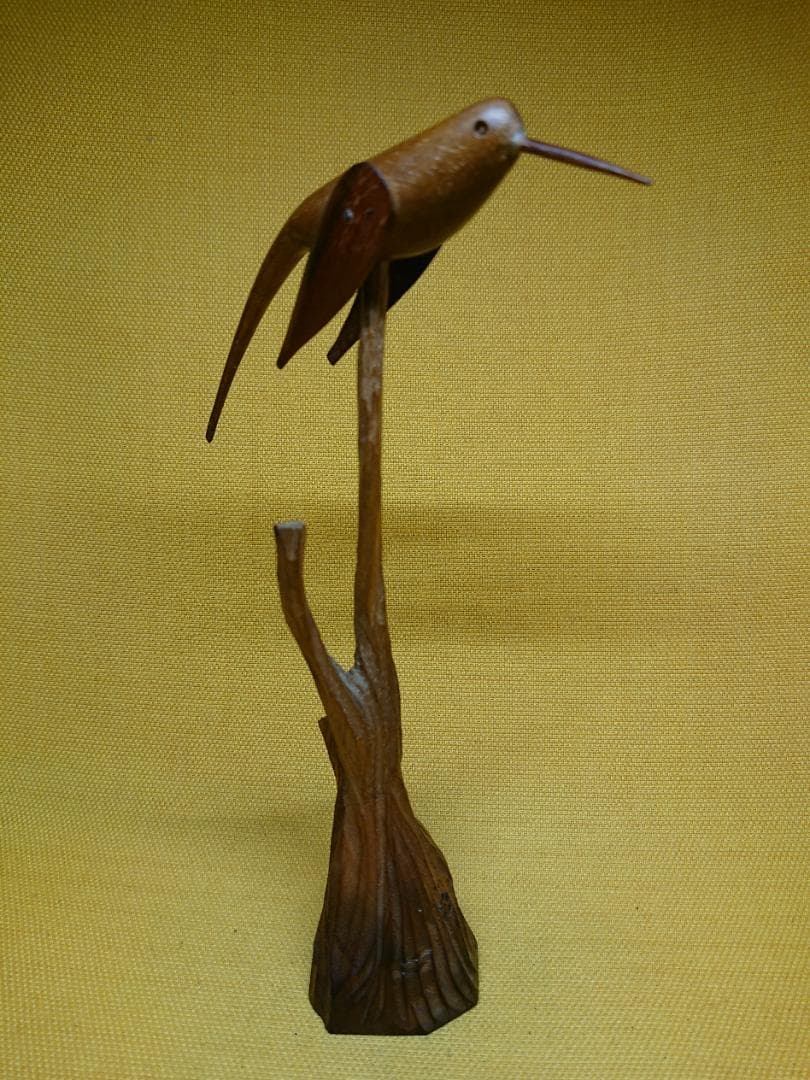 【美品】トリ　木彫　オブジェ　置物　インテリア　工芸品　美術品　A2776