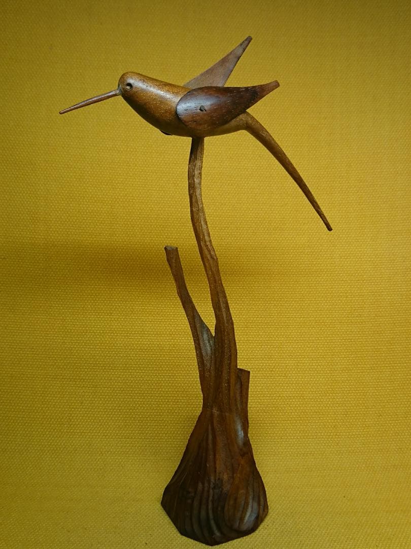 【美品】トリ　木彫　オブジェ　置物　インテリア　工芸品　美術品　A2776