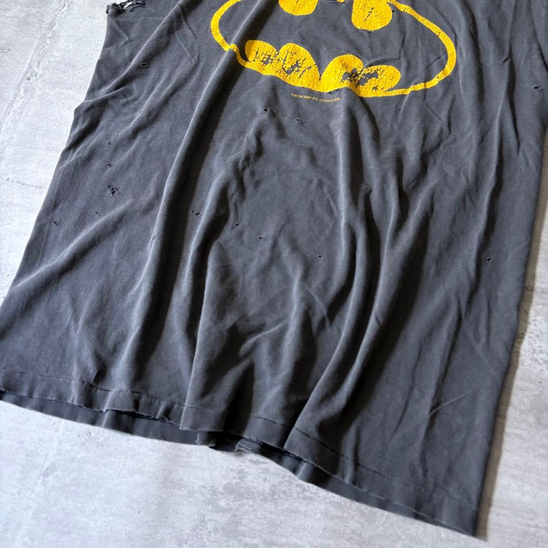 80s バットマン ノースリーブTシャツ 鬼フェード ダメージ ボロ y2k