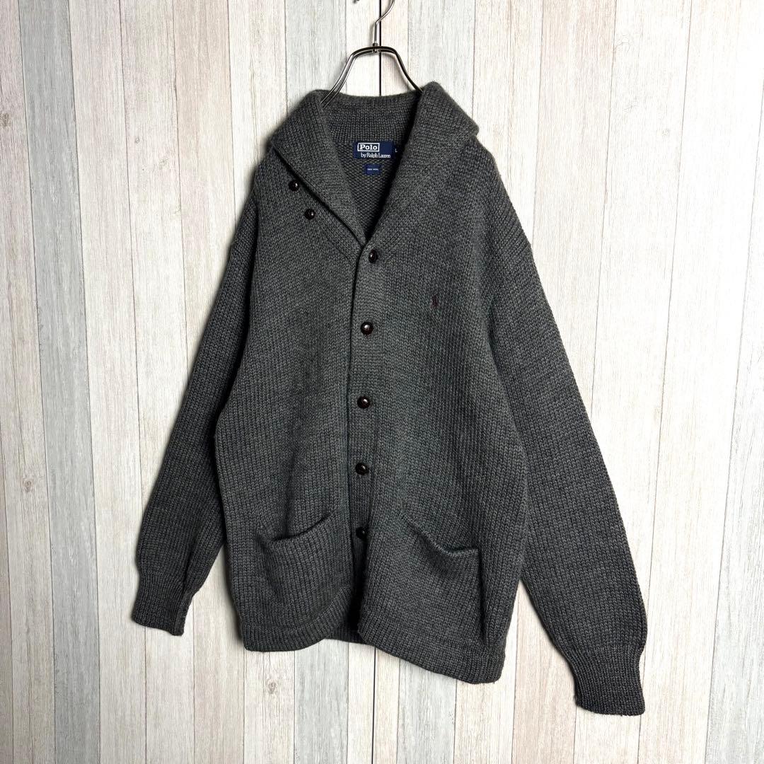 3511【人気・美品】 ラルフローレン 刺繍ロゴ ショールカラー カーディガン