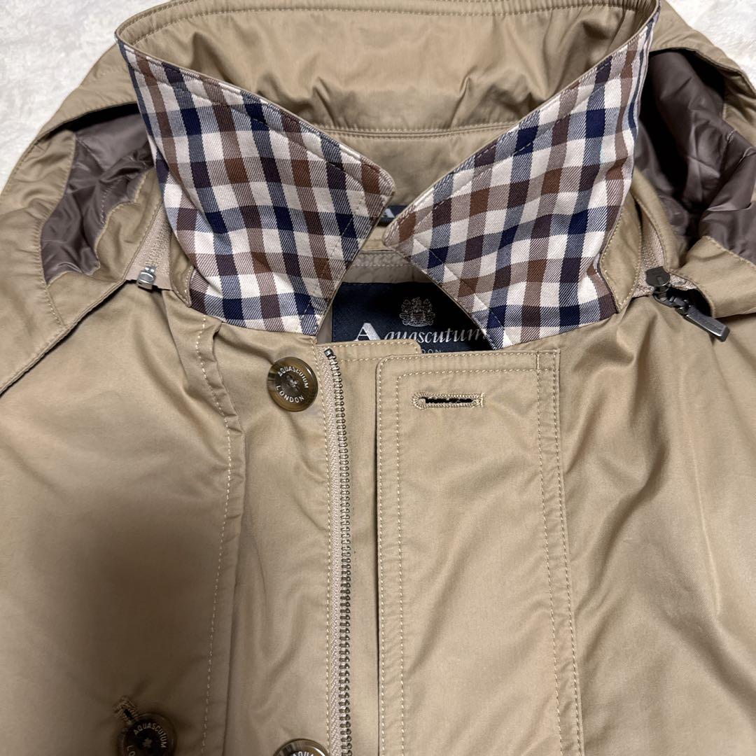 Aquascutum フード付きステンカラーコート LLサイズ ベージュ