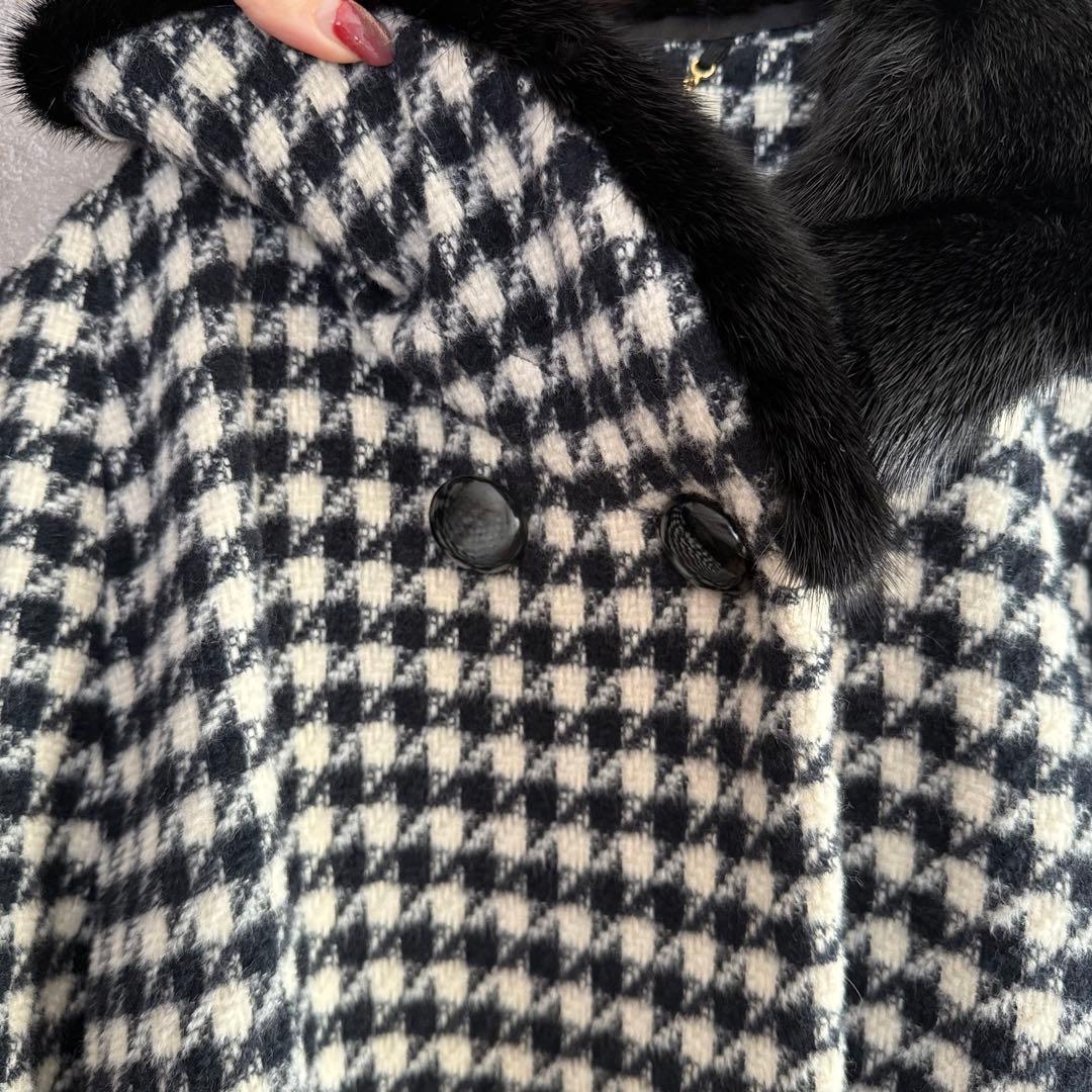 ヴィンテージ 千鳥格子カシゴラ混ウールコート ミンクファー Carat 希少