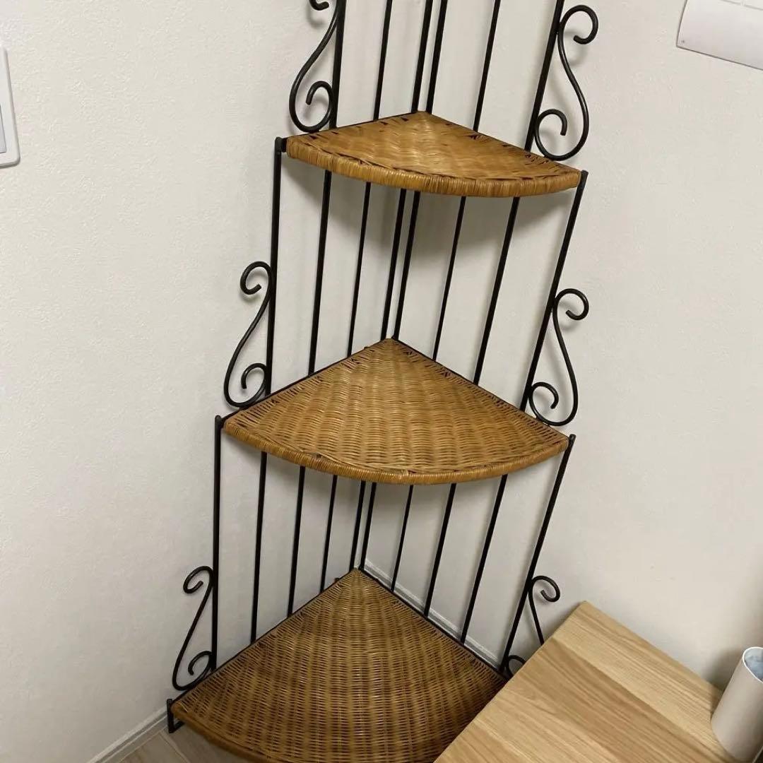 アンティーク調 アイアンフレーム 3段コーナーラタンラック 飾り棚 花台 レトロ