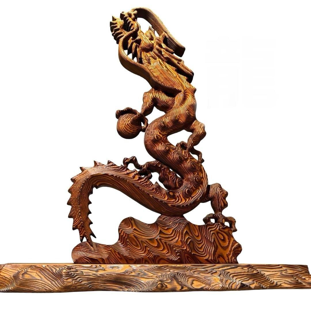 昇龍　木彫　龍　竜　縁起物　置物　インテリア　ドラゴン　木製　オブジェ
