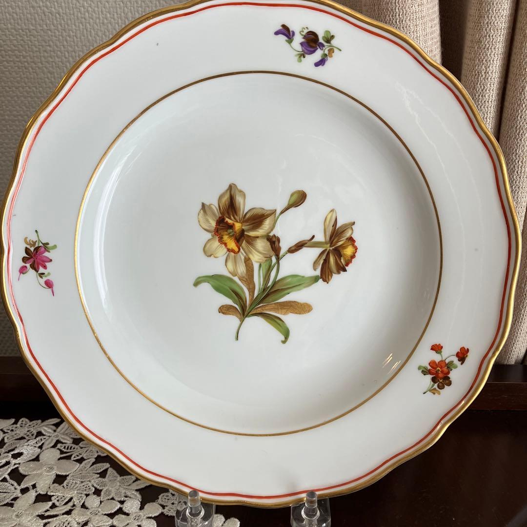 アンティークマイセン　金の葉を持つ水仙の花　プレート