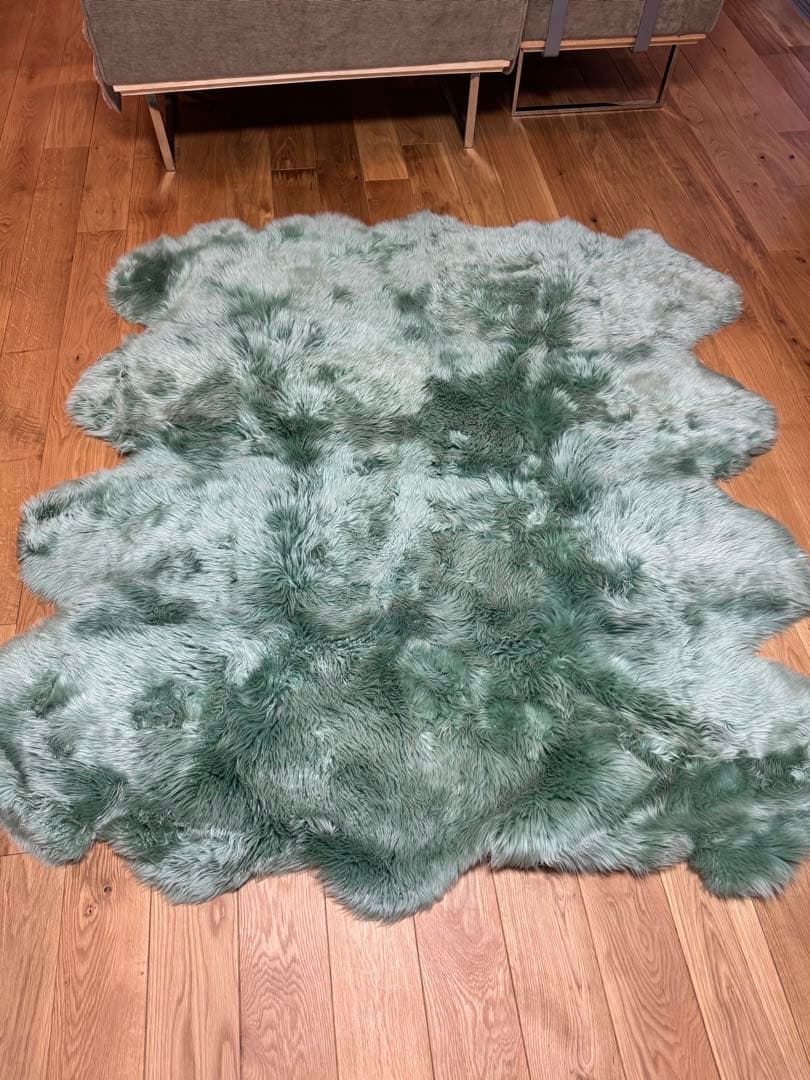 ミントグリーン ファーラグ 約195×185