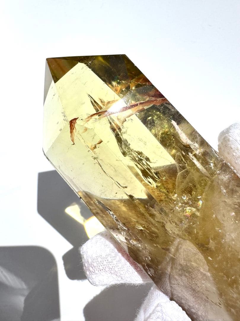 高品質 高透明 虹入り シトリン 黄水晶 六角柱