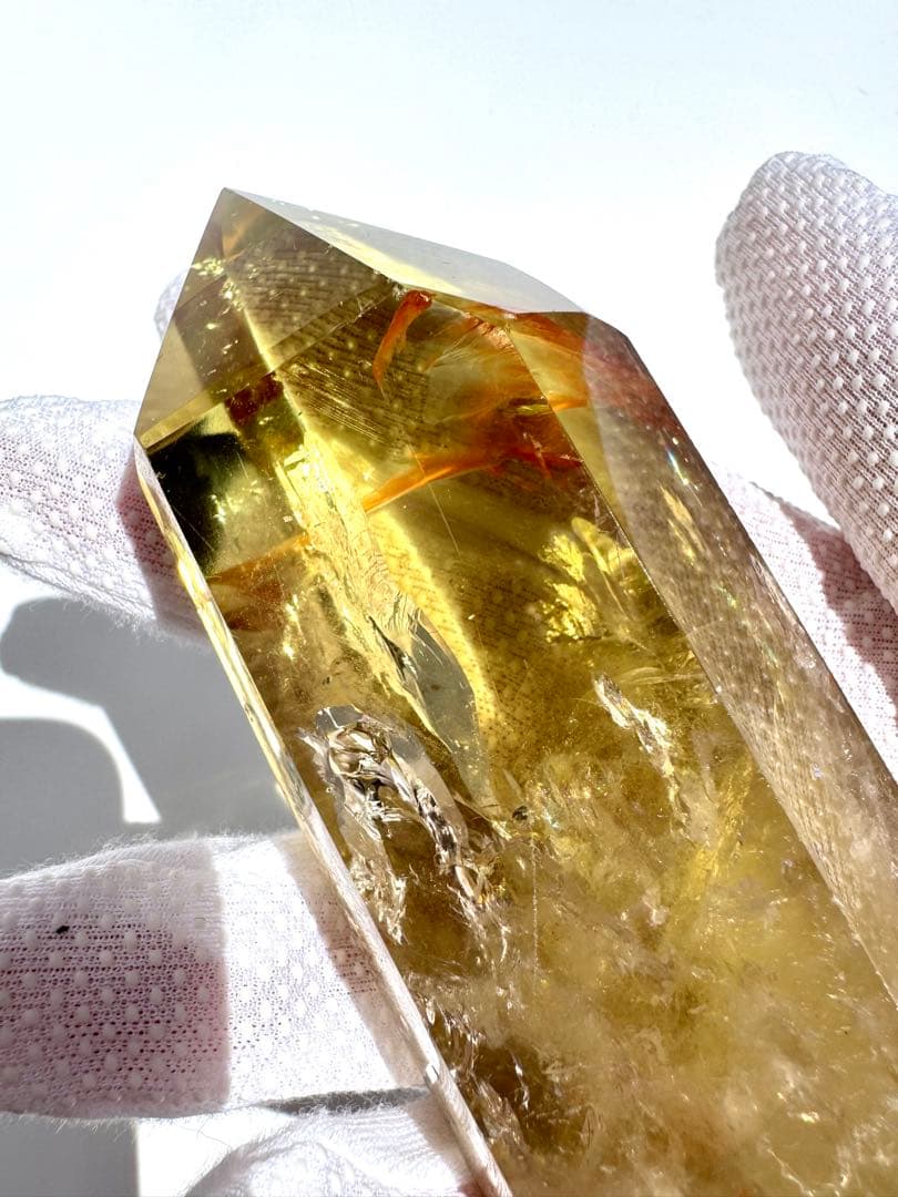 高品質 高透明 虹入り シトリン 黄水晶 六角柱