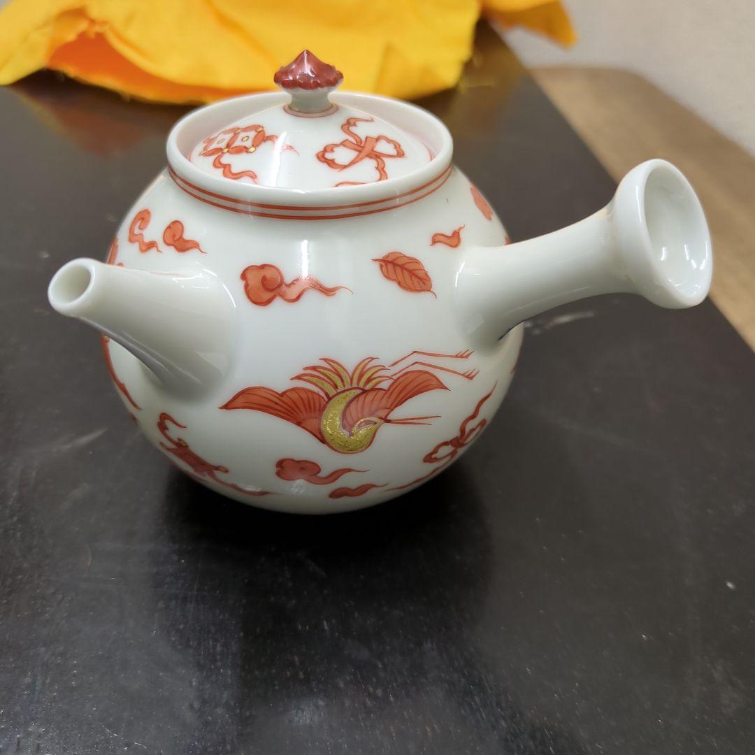 煎茶道具　和煌 北村和煌作 赤絵 金彩雲鶴文　急須　茶道具　煎茶