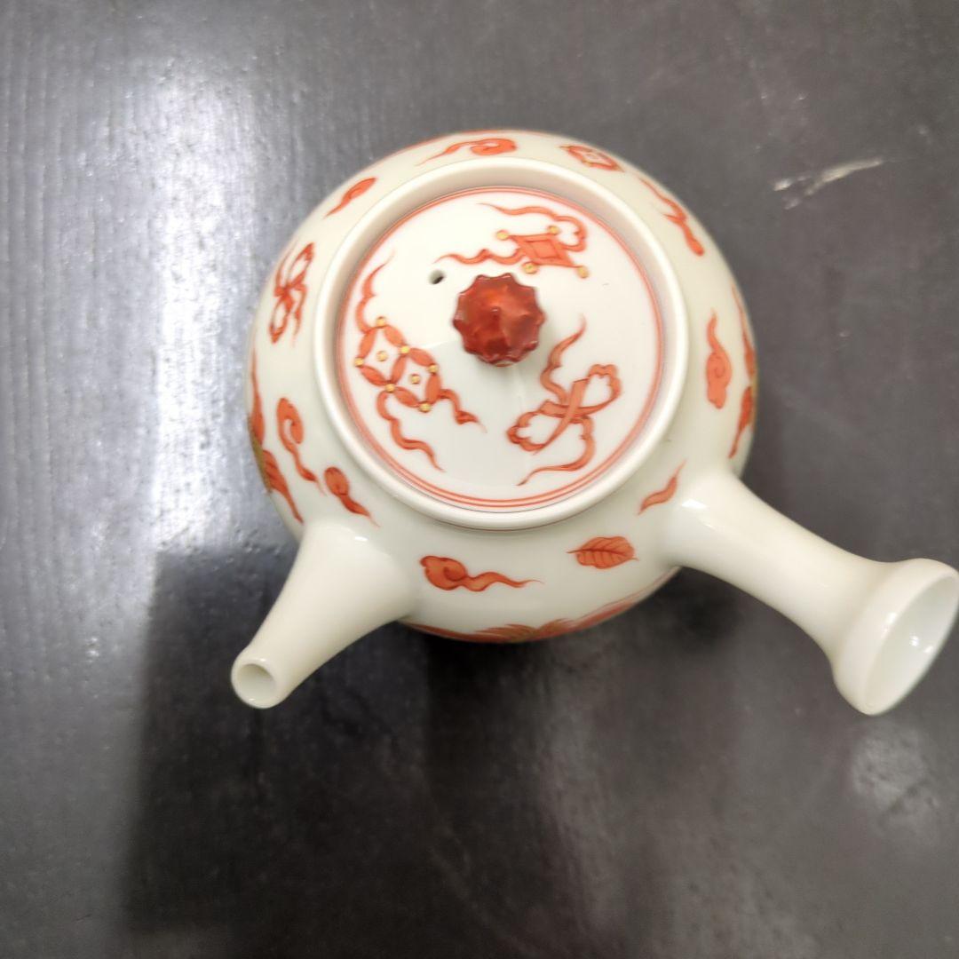 煎茶道具　和煌 北村和煌作 赤絵 金彩雲鶴文　急須　茶道具　煎茶