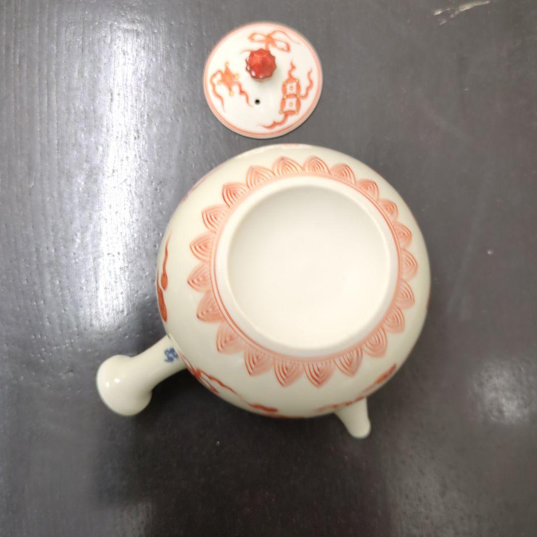 煎茶道具　和煌 北村和煌作 赤絵 金彩雲鶴文　急須　茶道具　煎茶