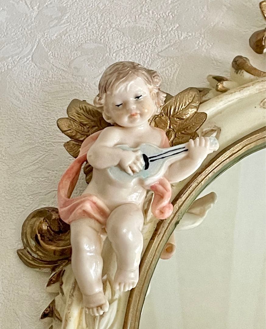美品　イタリア製ロココ調　エンジェル壁掛け鏡