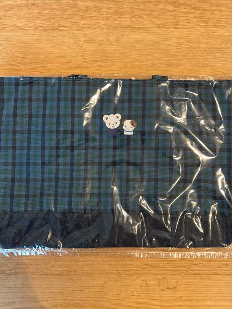 新品　ファミリア　青　チェック　バッグ　レッスンバッグ