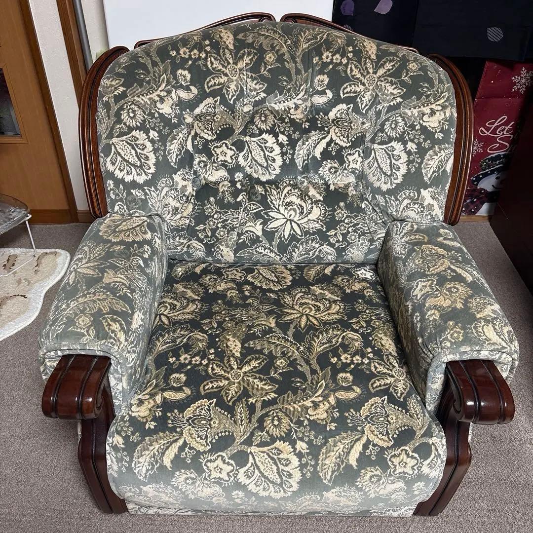 カリモク 1人掛けソファ アームチェア 花柄 ヴィンテージ