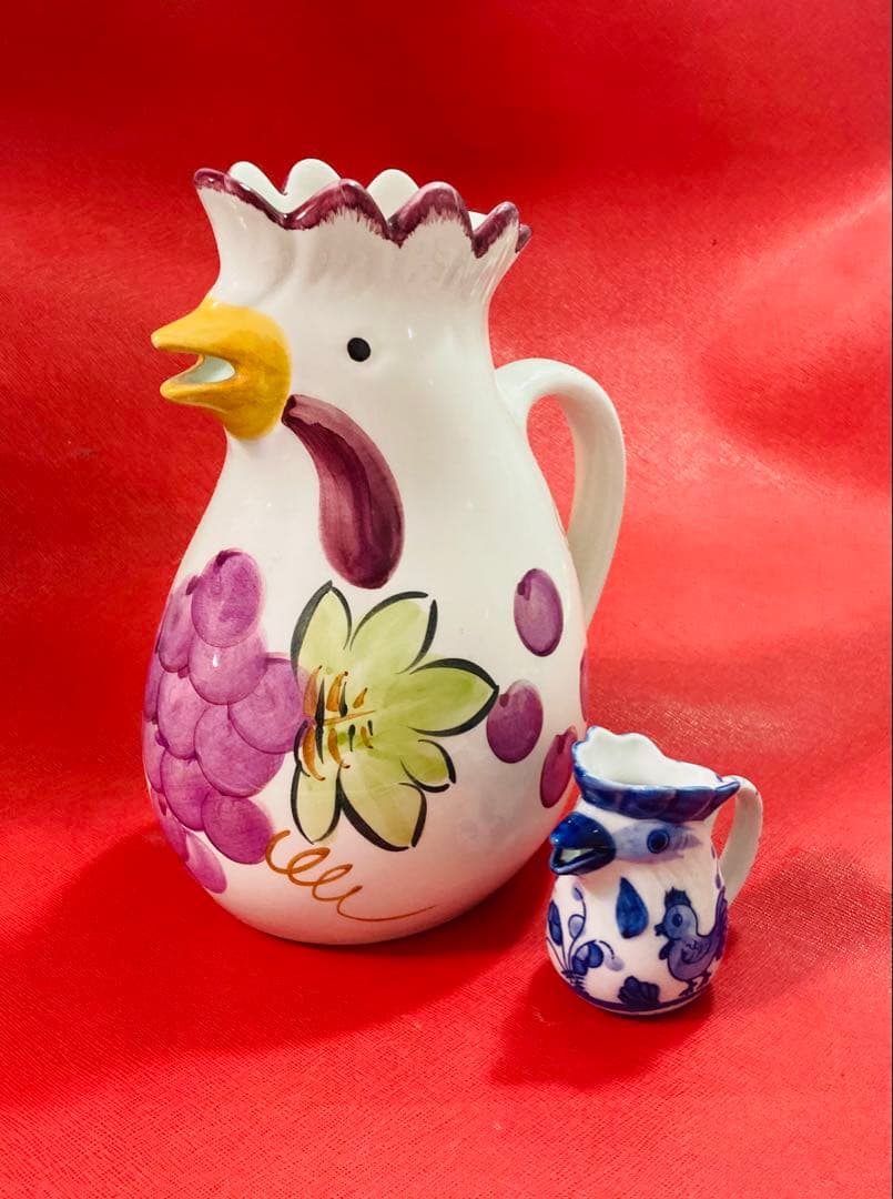 イタリア製　陶器　花瓶　フラワーベース ニワトリ　フラワー　花柄