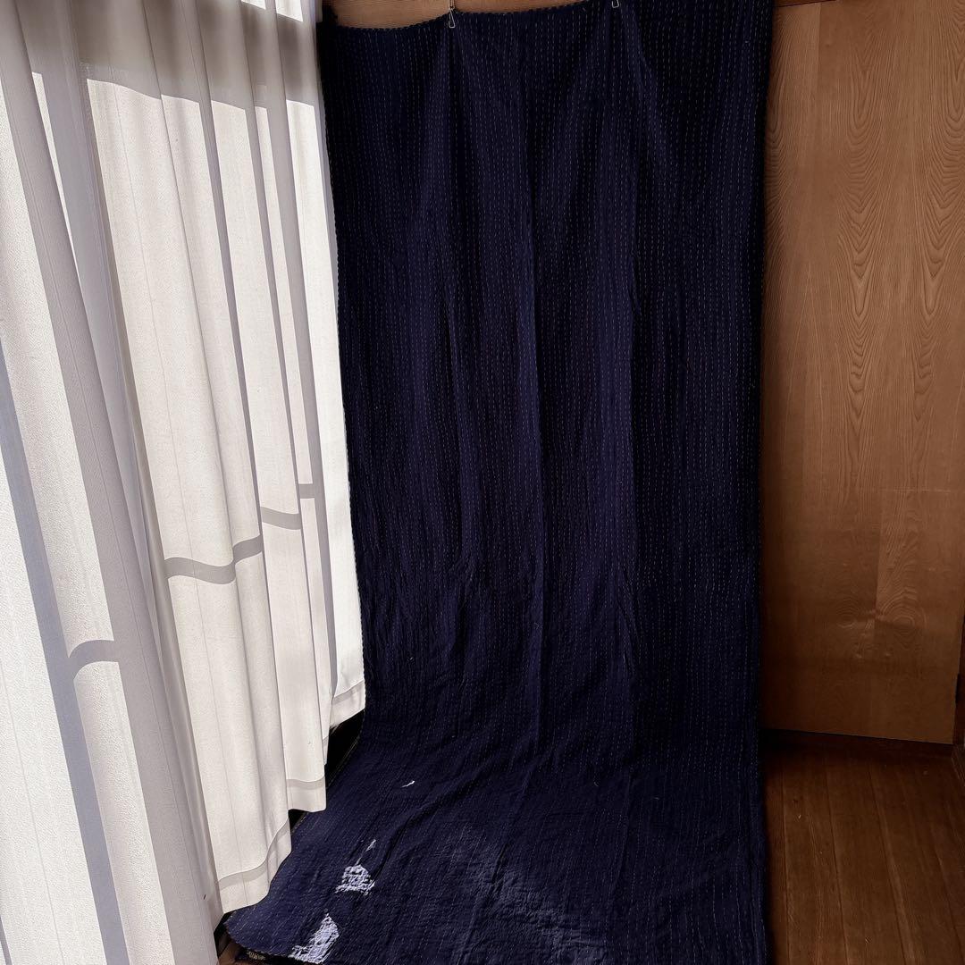 未使用❁大判　エンブロイダリー　ネイビー　パッチワークカンタキルトマルチカバー