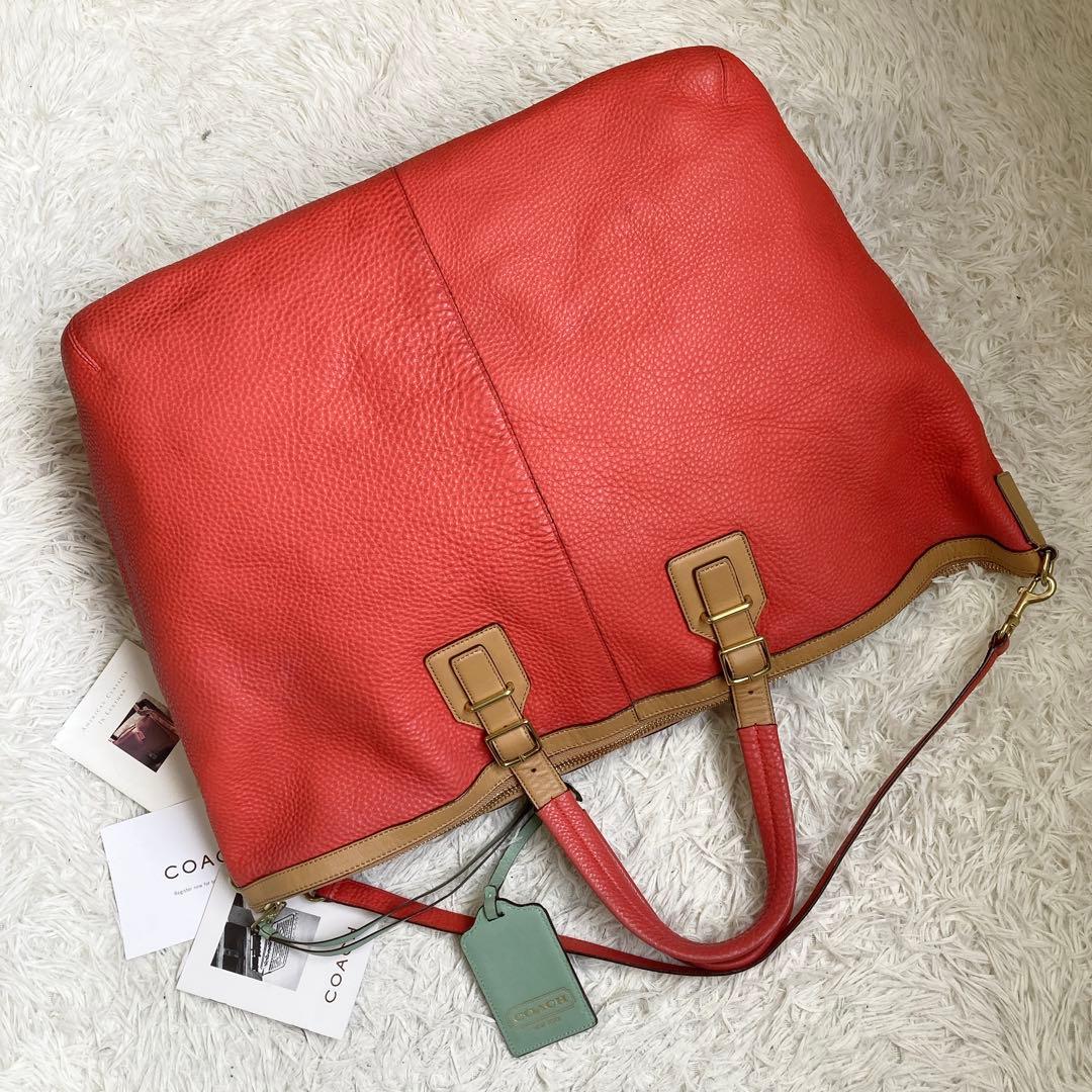 美品 COACH コーチ 特大 トート オレンジ ショルダーバッグ