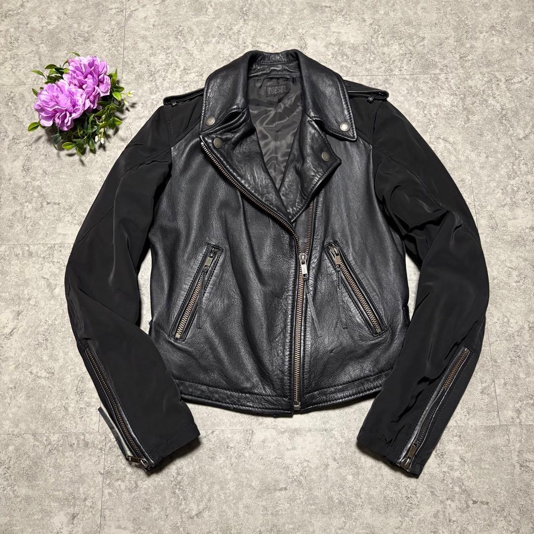 DIESEL ディーゼル　ダブルライダース レザー　切り替え　希少デザイン　S