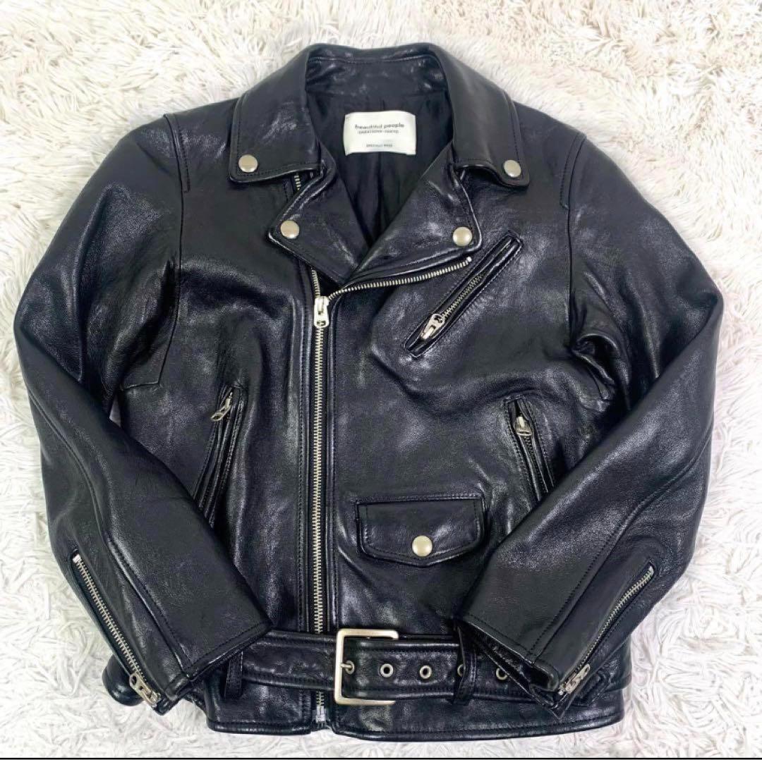 ビューティフルピープル ダブル レザージャケット ライダース ラムレザー 黒