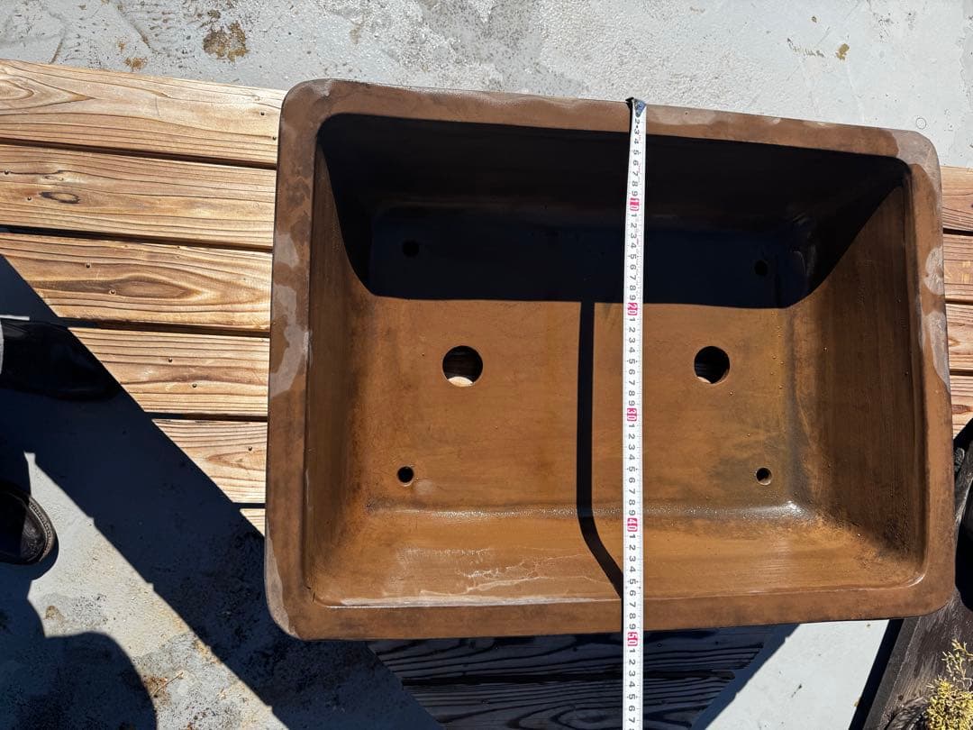 陶器製 深型盆栽鉢 ブラウン 22号