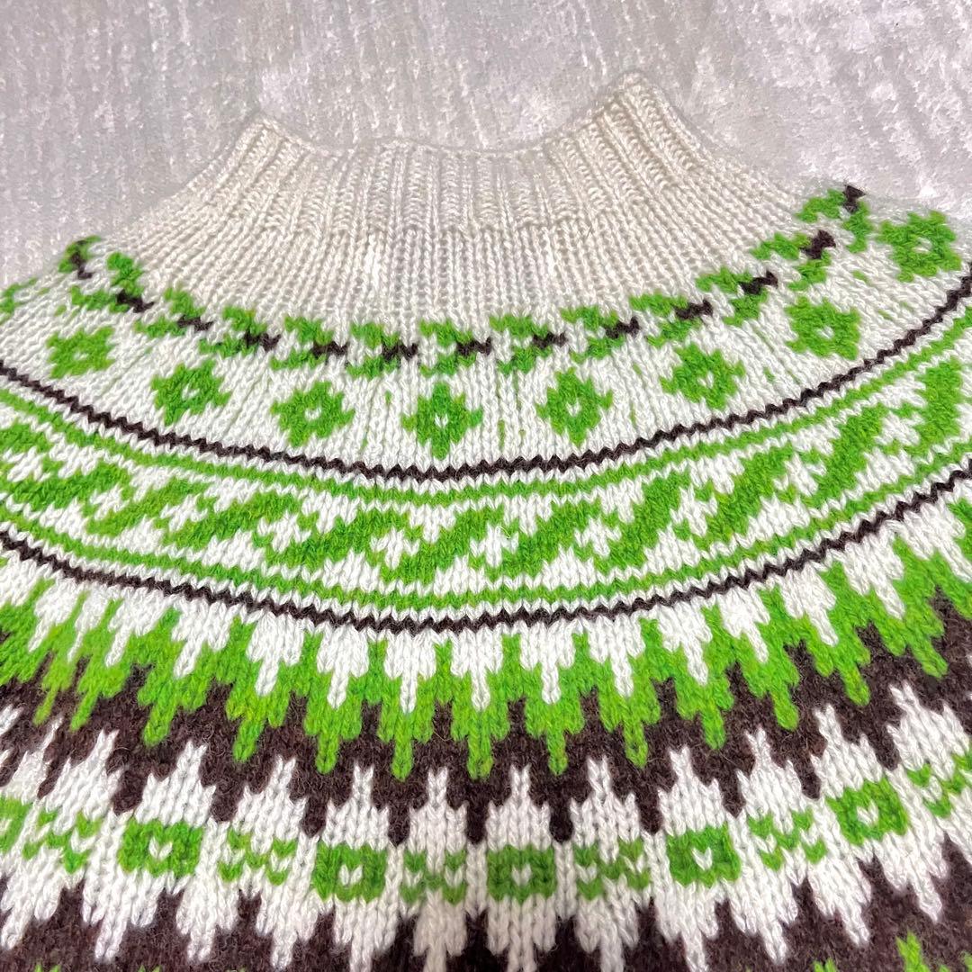 新品タグ付き ハーレーオブスコットランド ノルディック柄 ニット 38 白×緑