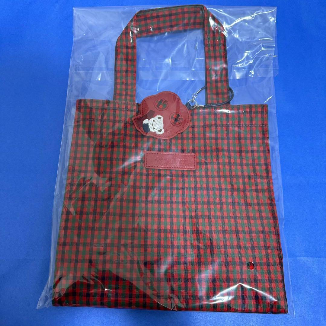 ファミリア　トートバッグ　小　赤系チェック