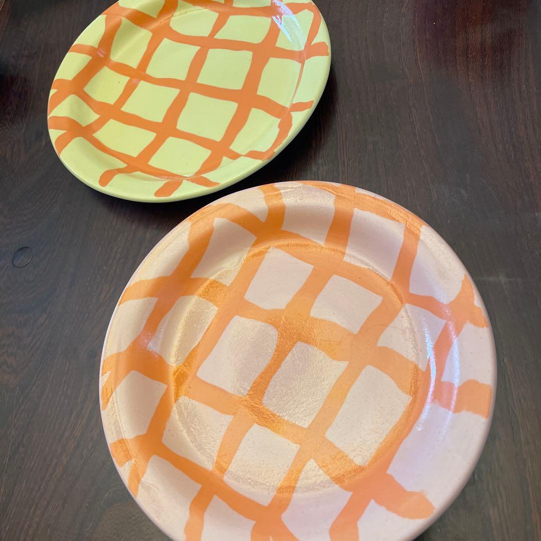お値下げ最終▪︎竹村良訓 ▪︎17.8cmチェックプレート▪︎イエローとサーモンピンク