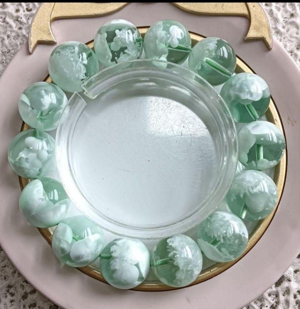 超超超希少石‼️グリーンラリマー約14mm内径約17センチ 雪花オブシディアン