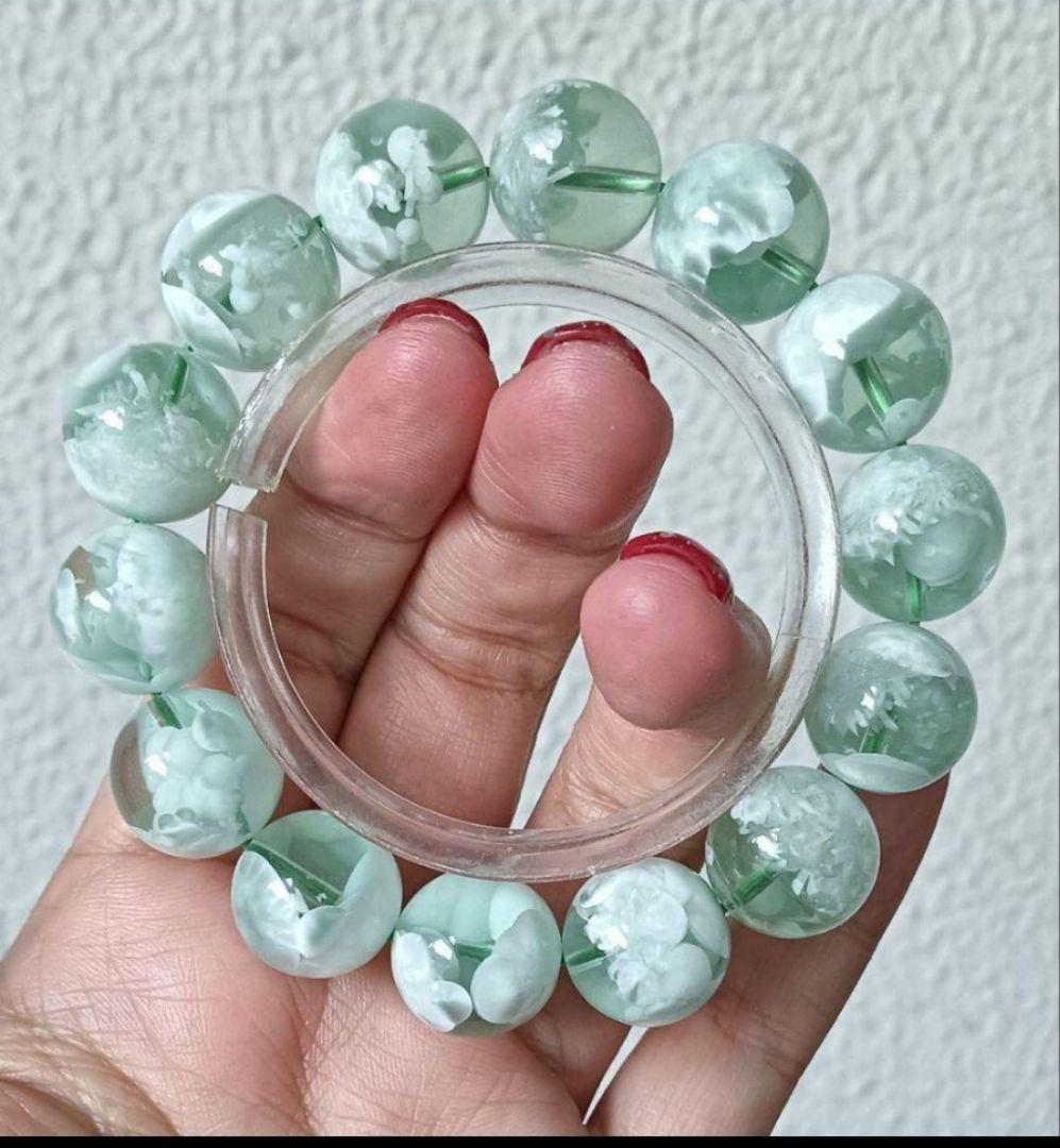 超超超希少石‼️グリーンラリマー約14mm内径約17センチ 雪花オブシディアン