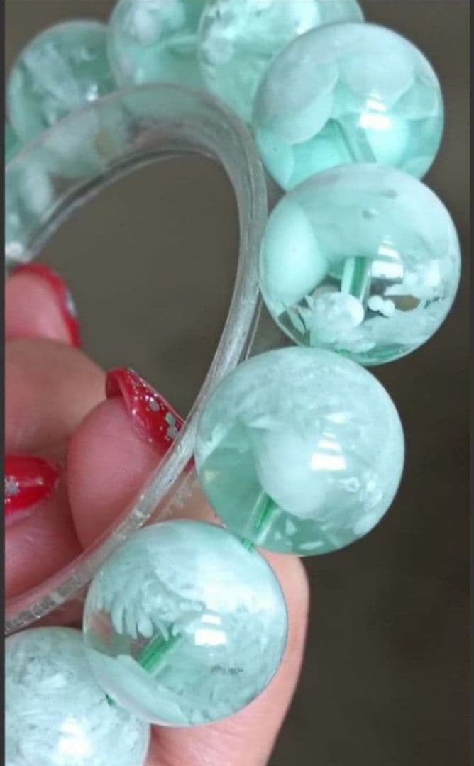 超超超希少石‼️グリーンラリマー約14mm内径約17センチ 雪花オブシディアン