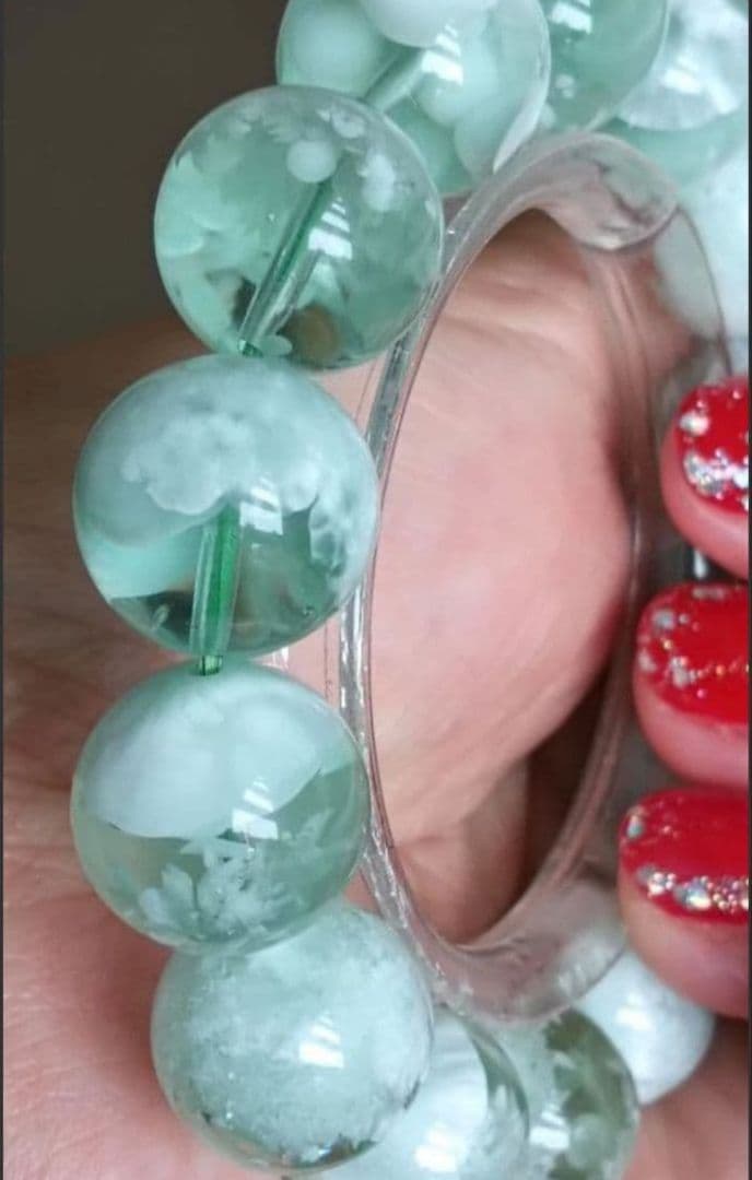 超超超希少石‼️グリーンラリマー約14mm内径約17センチ 雪花オブシディアン