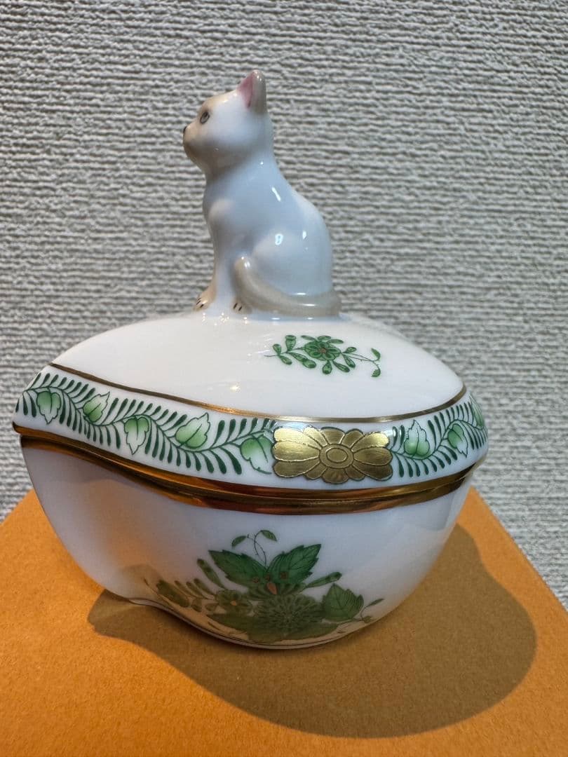Herend ヘレンド　アポニーグリーン　猫ちゃんボンボニエール