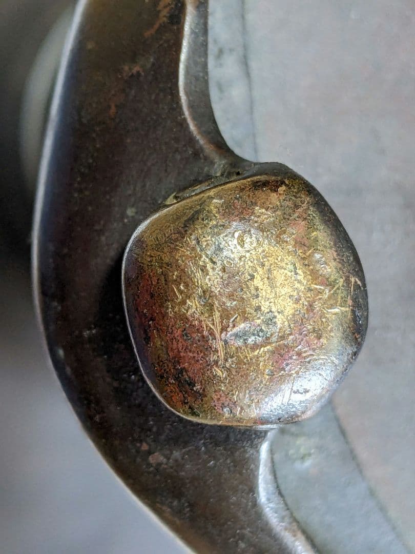 ♦古作 古銅 鎚起 盤口形 雷文様形双耳 三足 花器 大正時代 明治時代 骨董品