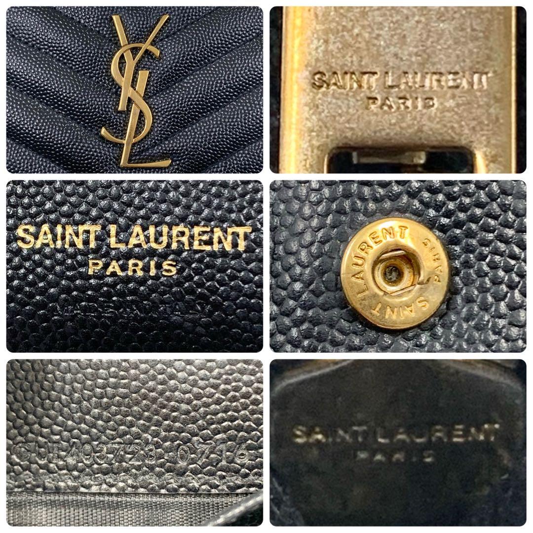 【✨美品✨】サンローラン カサンドラ 二つ折り財布 Vステッチ ブラック