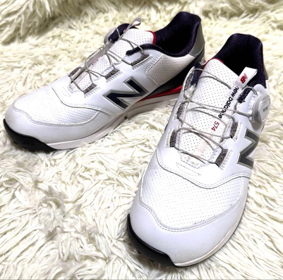 【美品】new balance ゴルフシューズ 26.5㎝ 白/紺/赤