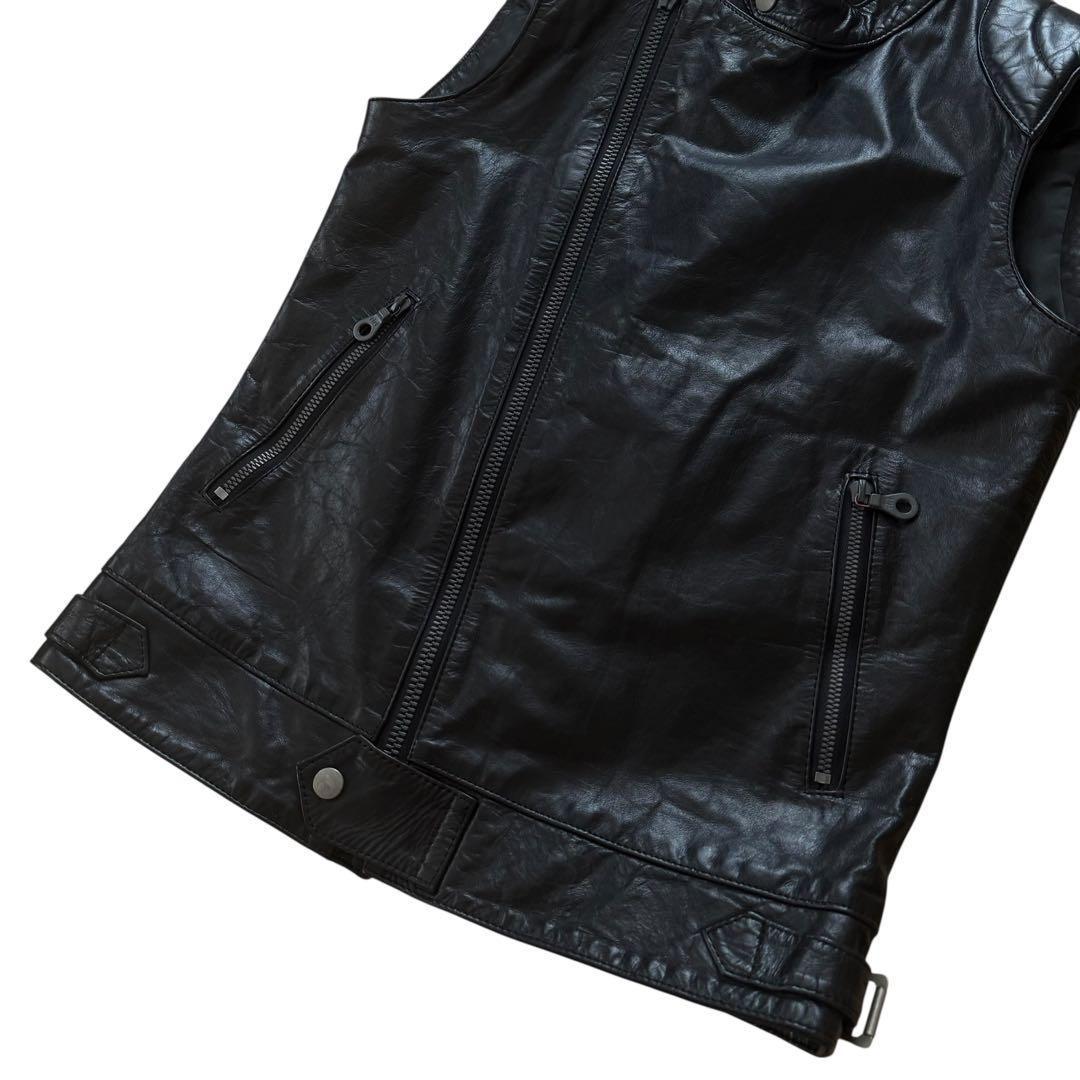 【美品】Pledge プレッジ ライダースベスト レザー 本革 牛革 48 M