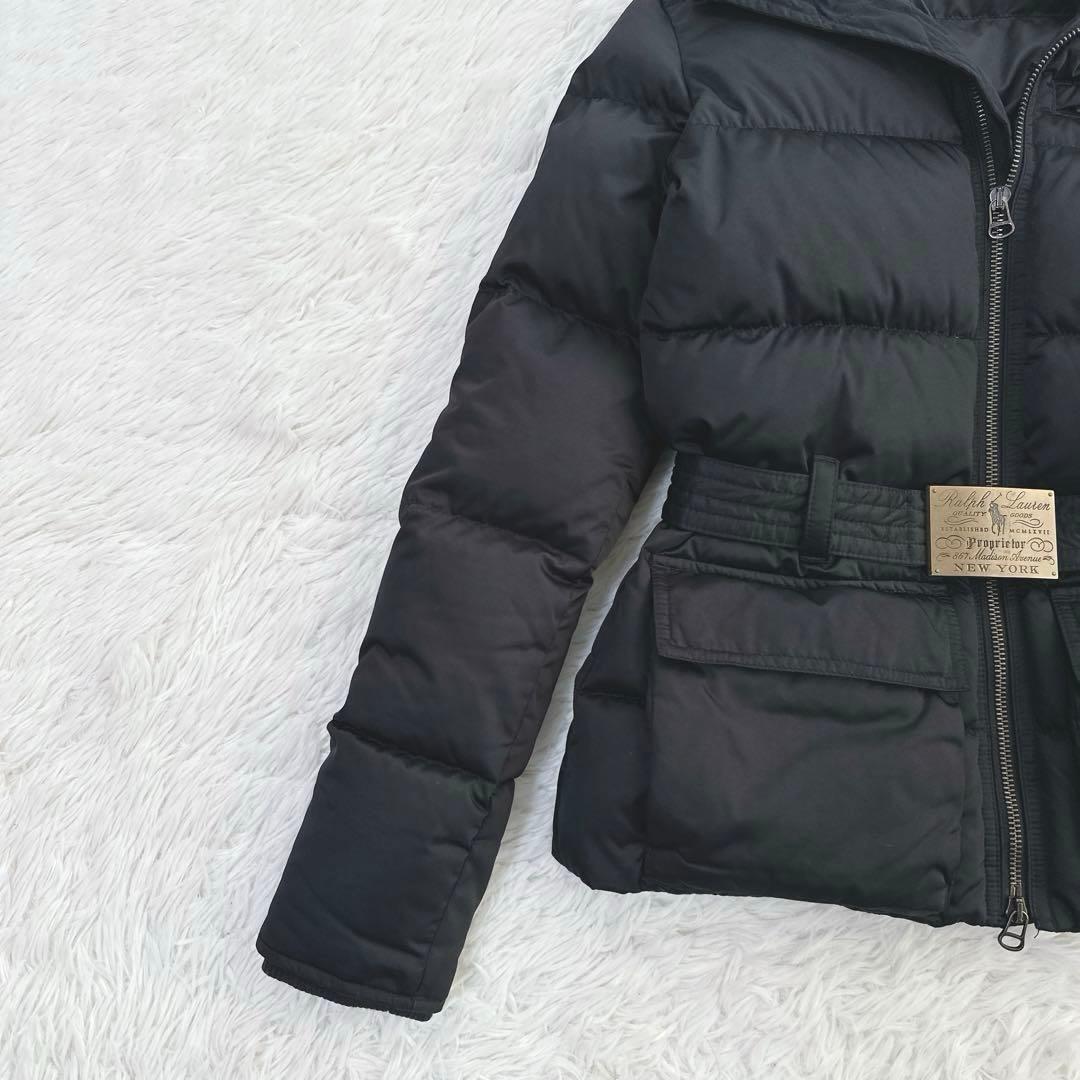 美品 ラルフローレン ダウンジャケット ロゴ金具 バックルベルト 黒 防寒 肉厚