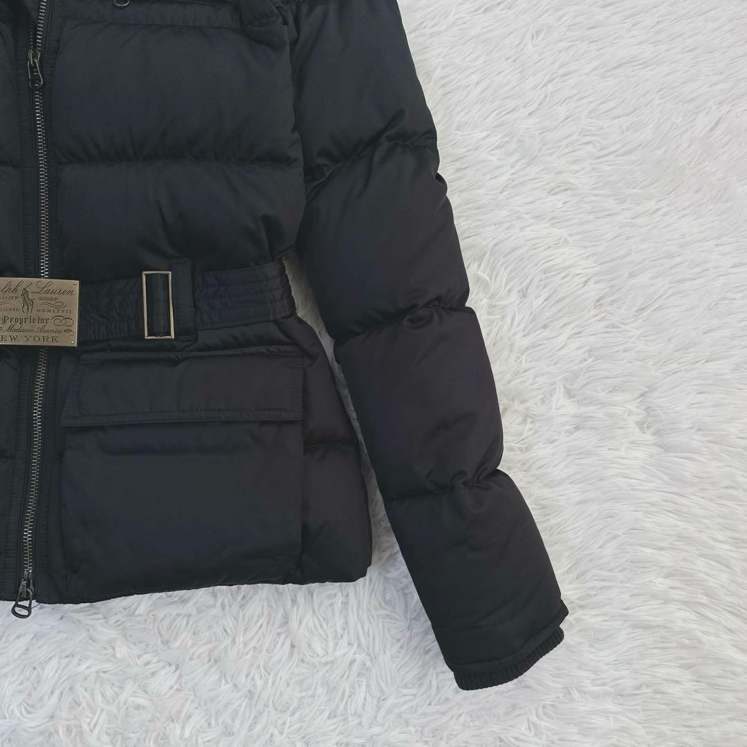 美品 ラルフローレン ダウンジャケット ロゴ金具 バックルベルト 黒 防寒 肉厚