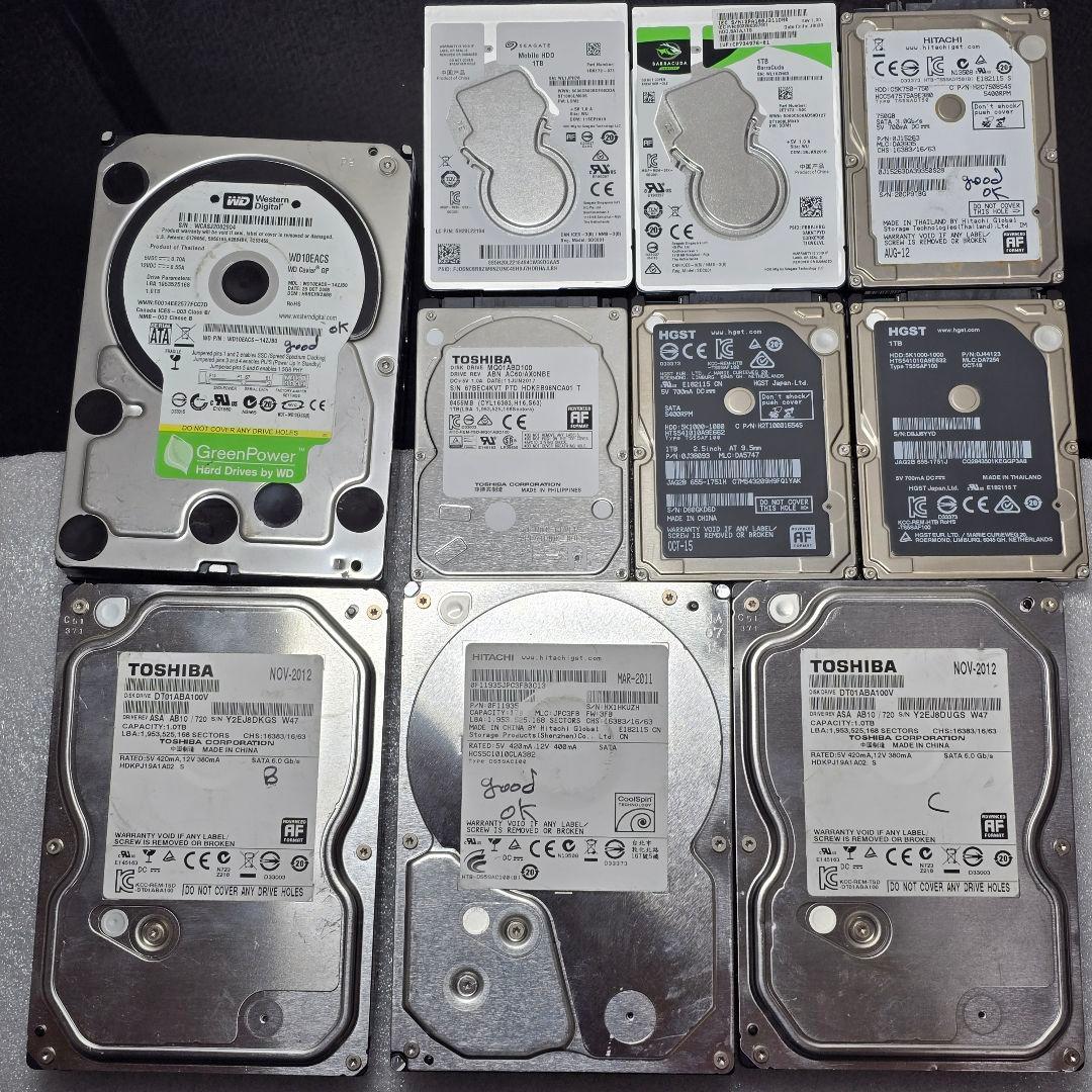 HDD 10台セット 1TB/750GB 2.5・3.5インチ 動作品