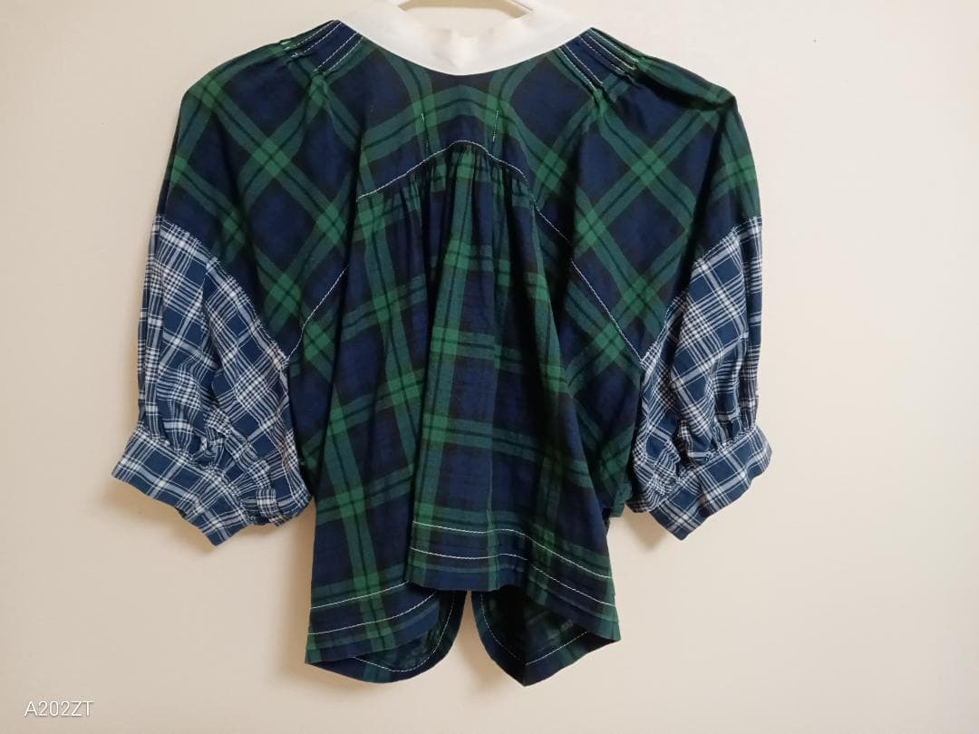 ★トリココムデギャルソン・ボレロ風ブラウス・チェック切替・M・綿100％