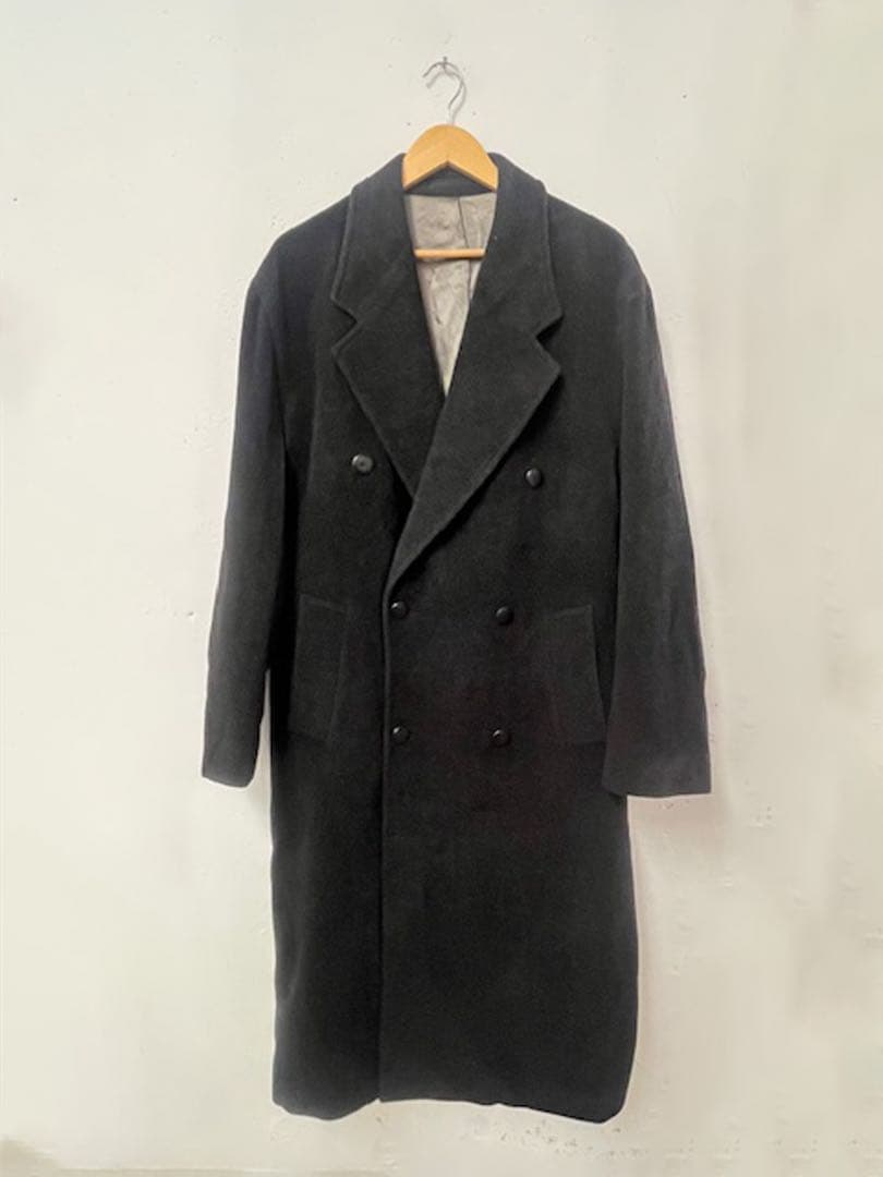 イタリアvintageカシミアウールコート　チャコールダブルブレストコートM